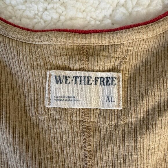 We the Free Oversized Tank Top Women's XL Tan Red Ribbed Boho - Picture 2 of 8